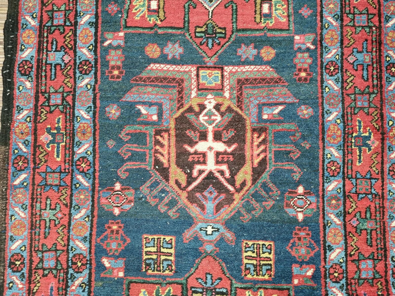 Wool Handmade Antique Persian Style Heriz Runner Rug 2.8' x 13.7', 1900s - 1D80