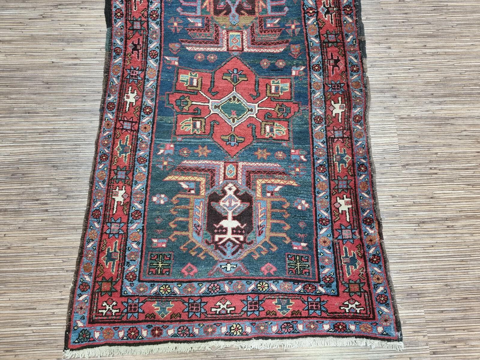 Handmade Antique Persian Style Heriz Runner Rug 2.8' x 13.7', 1900s - 1D80 1