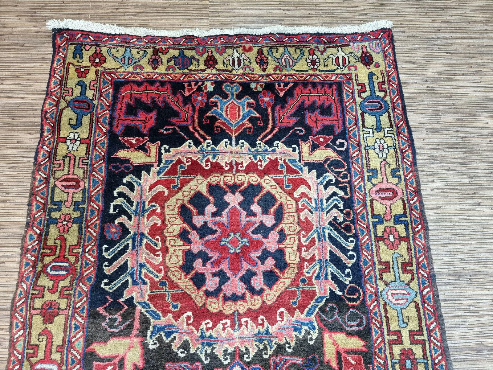 Early 20th Century Handmade Antique Persian Style Heriz Runner Rug 3.7' x 12.1', 1920s - 1D78 For Sale