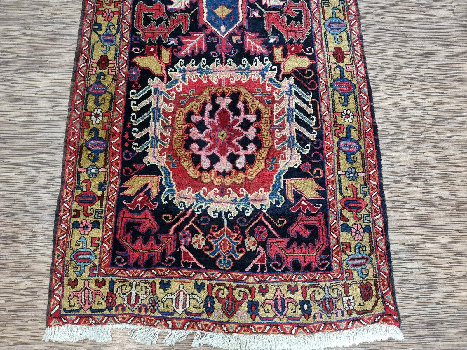 Handmade Antique Persian Style Heriz Runner Rug 3.7' x 12.1', 1920s - 1D78 For Sale 2