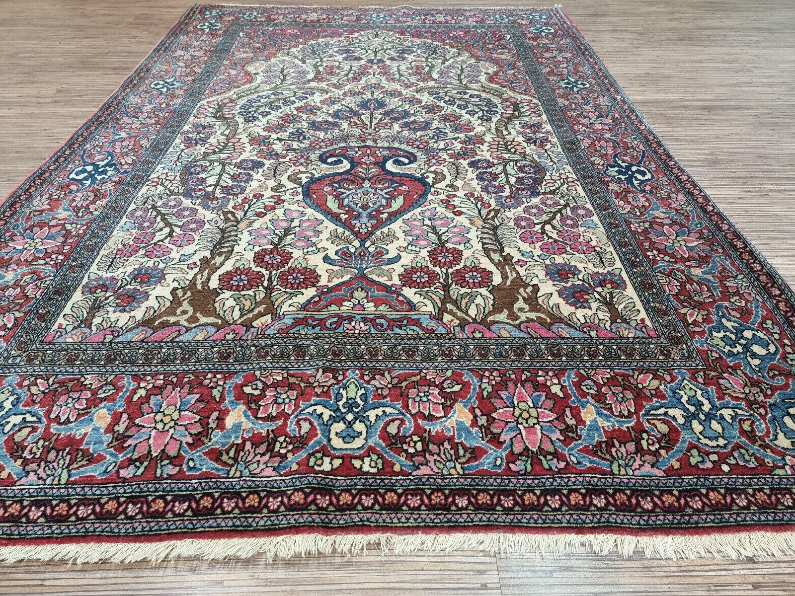 Noué à la main Tapis de prière persan ancien fait à la main de style Isfahan 4,6' x 6,8', 1900s - 1D85 en vente