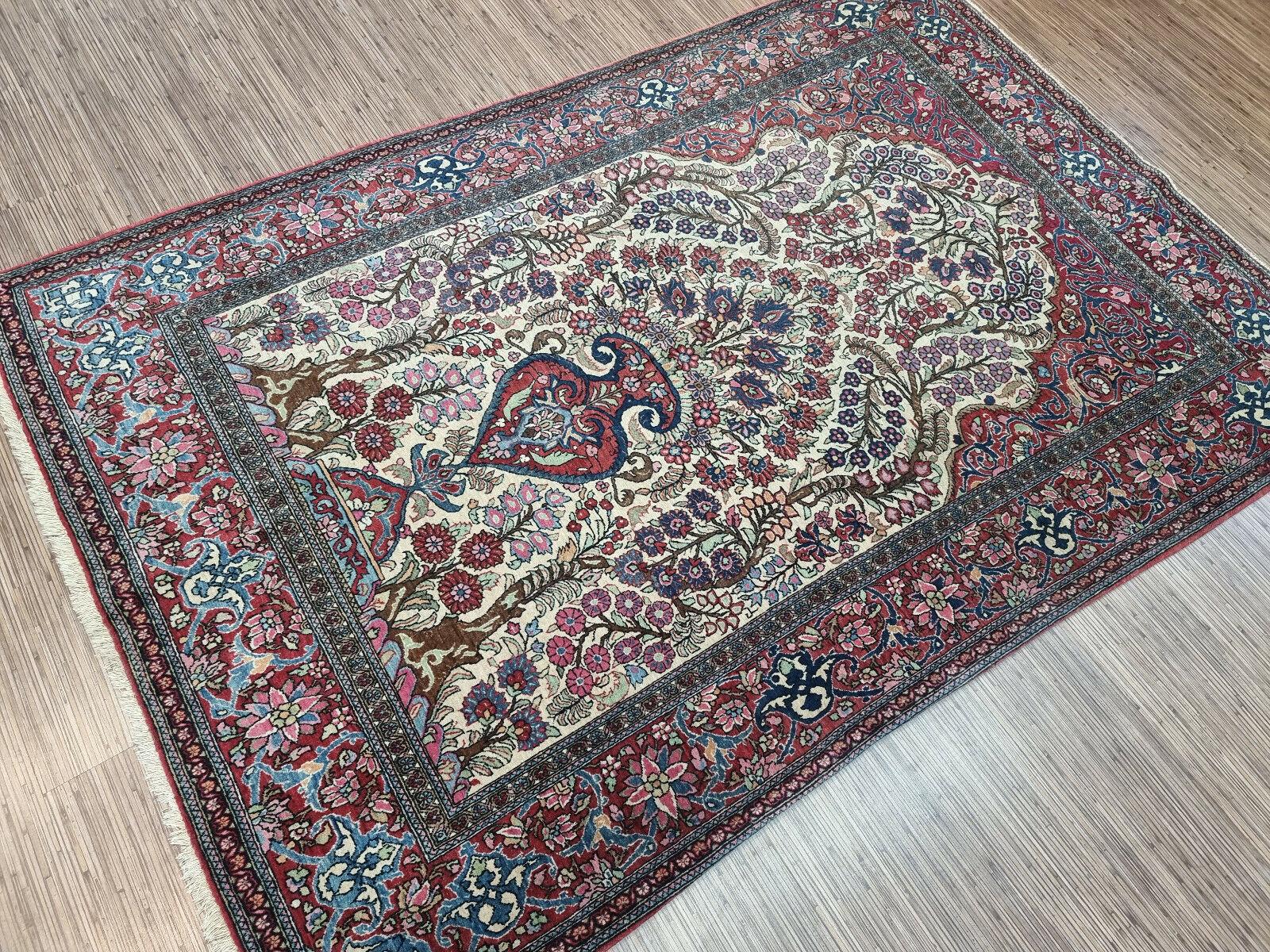 Tapis de prière persan ancien fait à la main de style Isfahan 4,6' x 6,8', 1900s - 1D85 Bon état - En vente à Bordeaux, FR