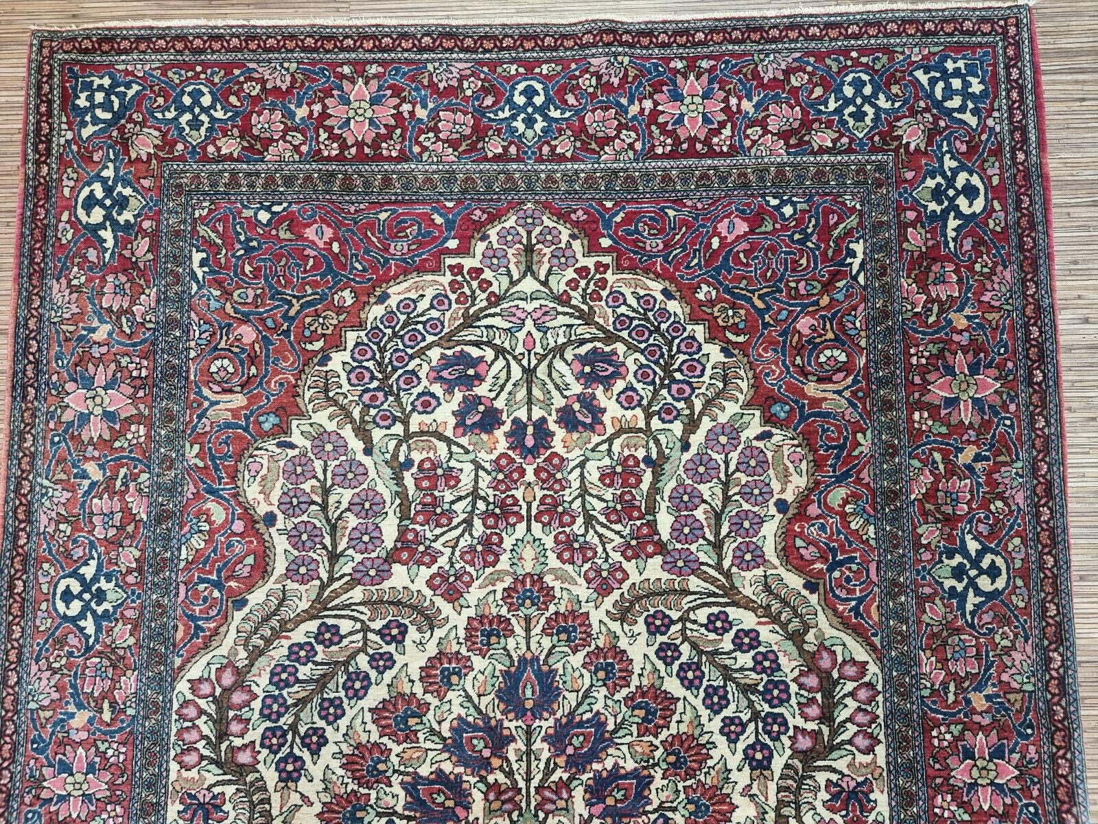 Fin du XIXe siècle Tapis de prière persan ancien fait à la main de style Isfahan 4,6' x 6,8', 1900s - 1D85 en vente