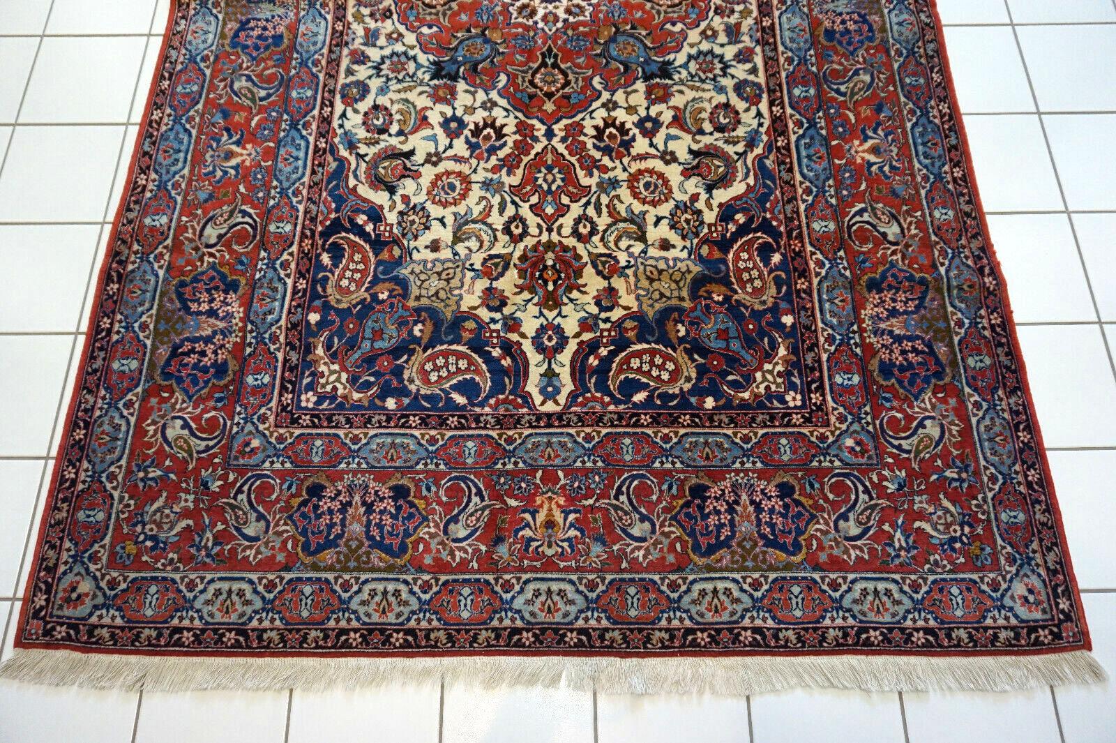 Handmade Antique Persian Style Isfahan Rug 4.5' x 7.7', 1920s - 1D53 For Sale 5