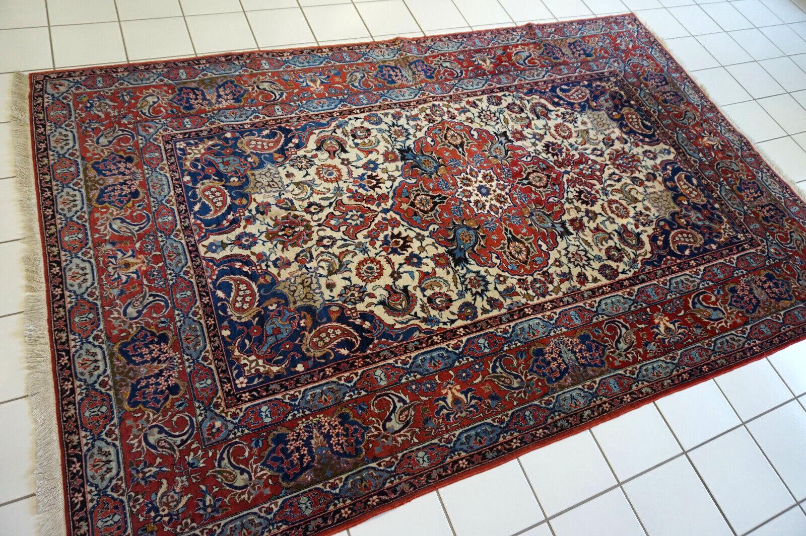 Early 20th Century Handmade Antique Persian Style Isfahan Rug 4.5' x 7.7', 1920s - 1D53 For Sale