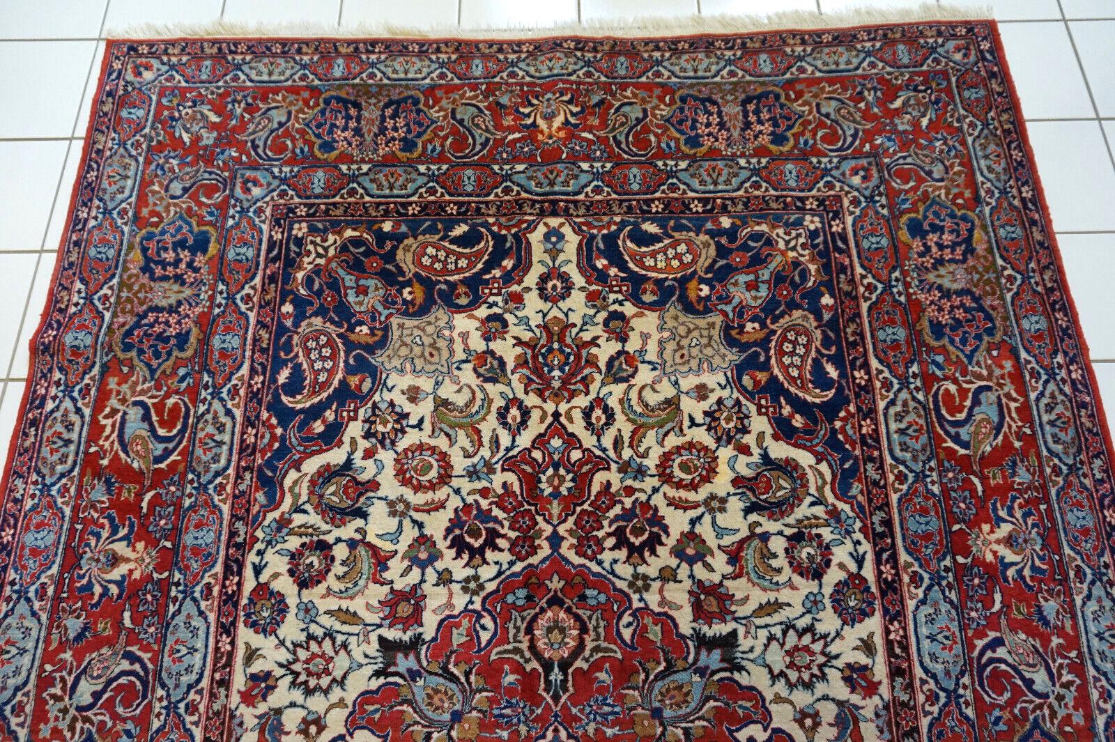 Wool Handmade Antique Persian Style Isfahan Rug 4.5' x 7.7', 1920s - 1D53 For Sale