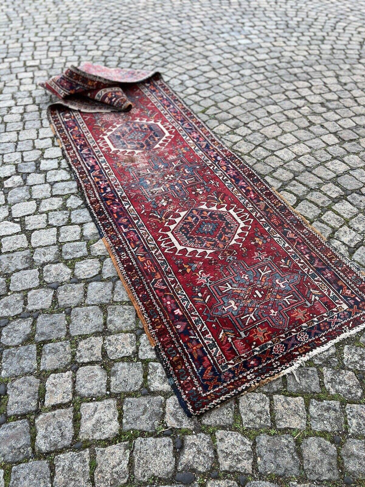 Handmade Antique Persian Style Karajeh Runner Rug 2.9' x 11.2', 1920s - 1S57 For Sale 5