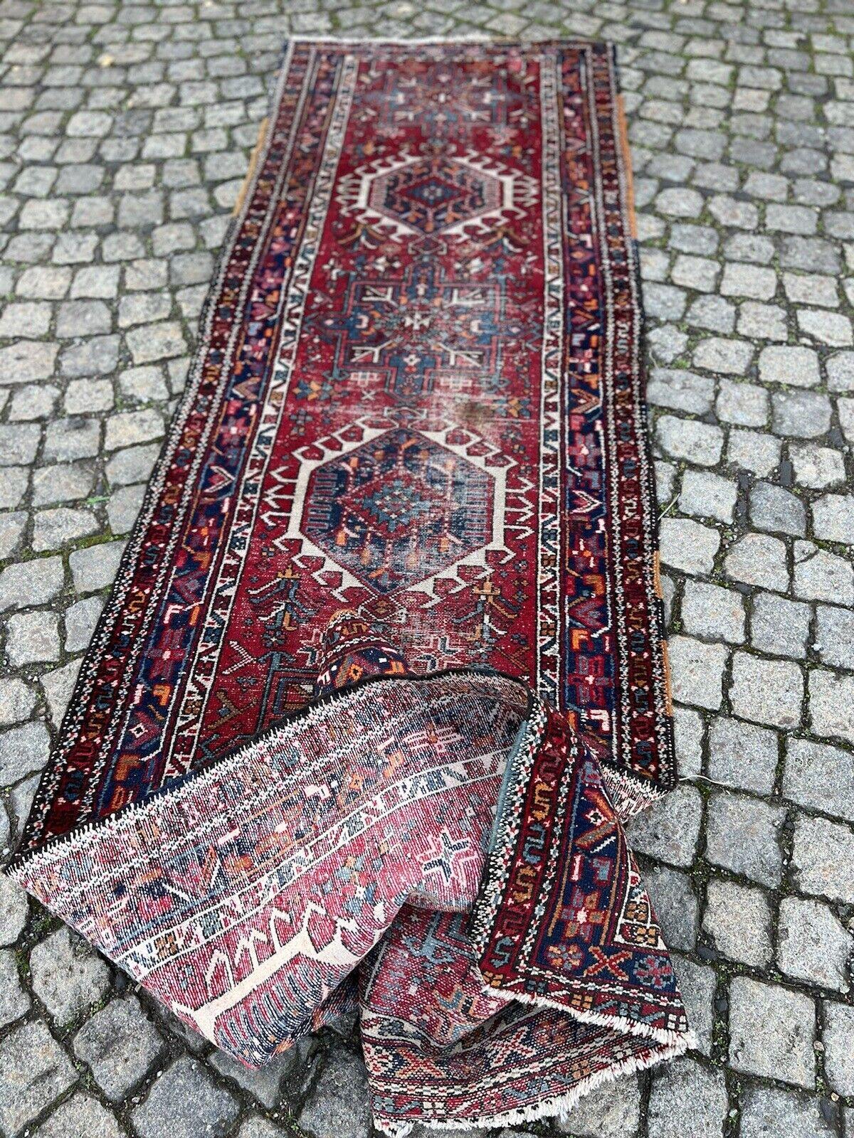 Handmade Antique Persian Style Karajeh Runner Rug 2.9' x 11.2', 1920s - 1S57 For Sale 6
