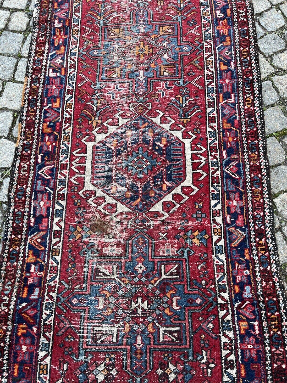 Handmade Antique Persian Style Karajeh Runner Rug 2.9' x 11.2', 1920s - 1S57 In Good Condition For Sale In Bordeaux, FR