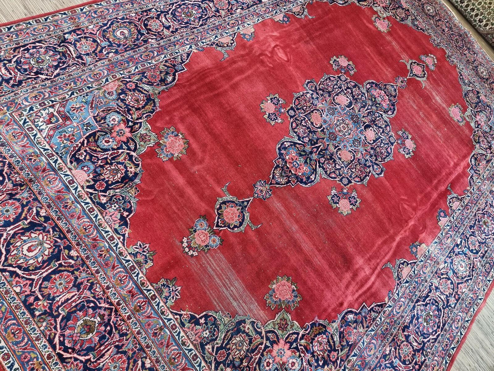 Handmade Antique Persian Style Kashan Distressed Rug 8.5' x 12.9', 1920s - 1D68 For Sale 6