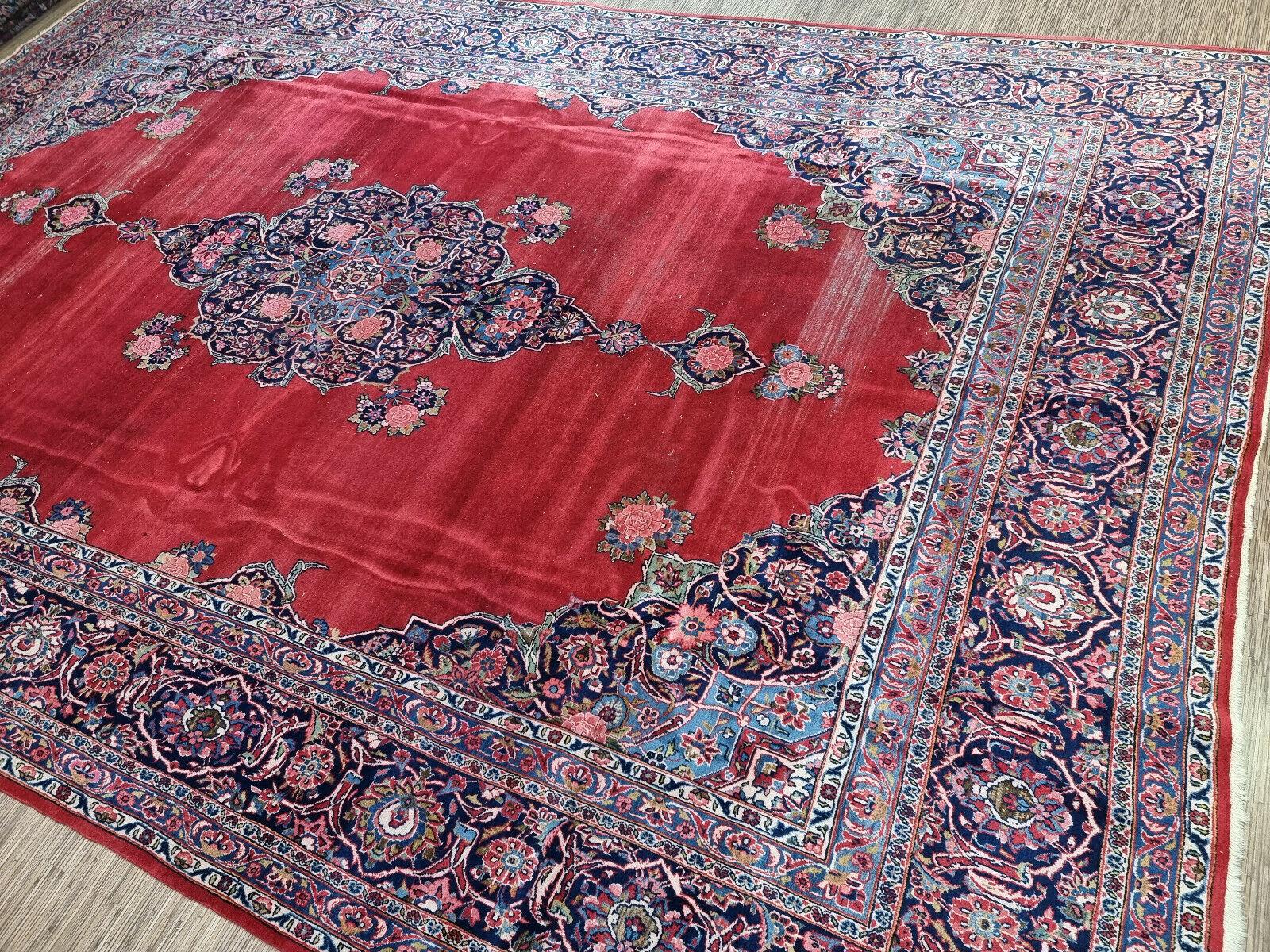 Hand-Knotted Handmade Antique Persian Style Kashan Distressed Rug 8.5' x 12.9', 1920s - 1D68 For Sale