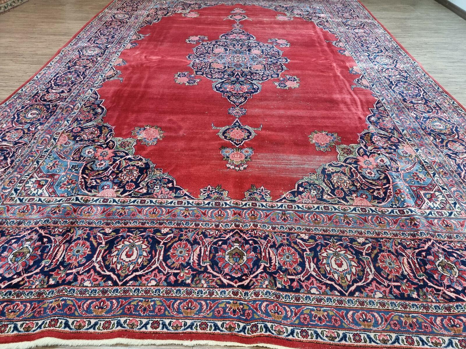 Tapis ancien de style persan Kashan, fait à la main, 8.5' x 12.9', 1920s - 1D68 Bon état - En vente à Bordeaux, FR