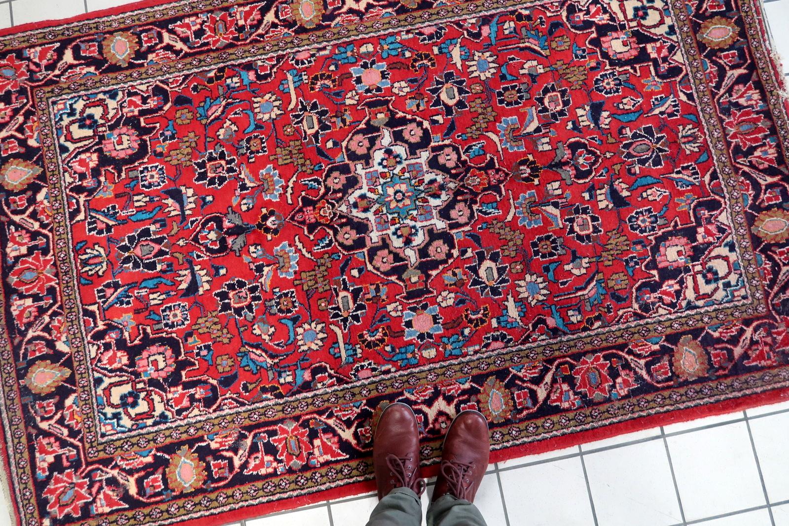 Tapis ancien de style persan Kashan fait main 4.2' x 6.5', 1920 - 1C1119 en vente 5