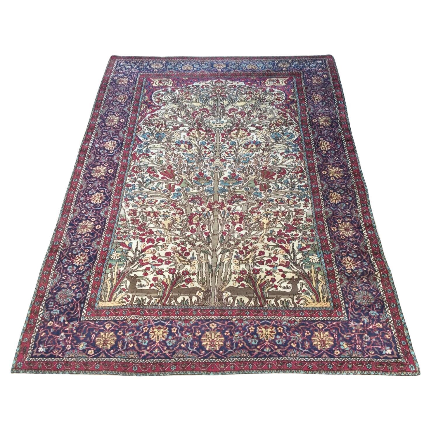 Handmade Antique Persian Style Kerman Rug 4.2' x 6', 1920s - 1W12 For Sale