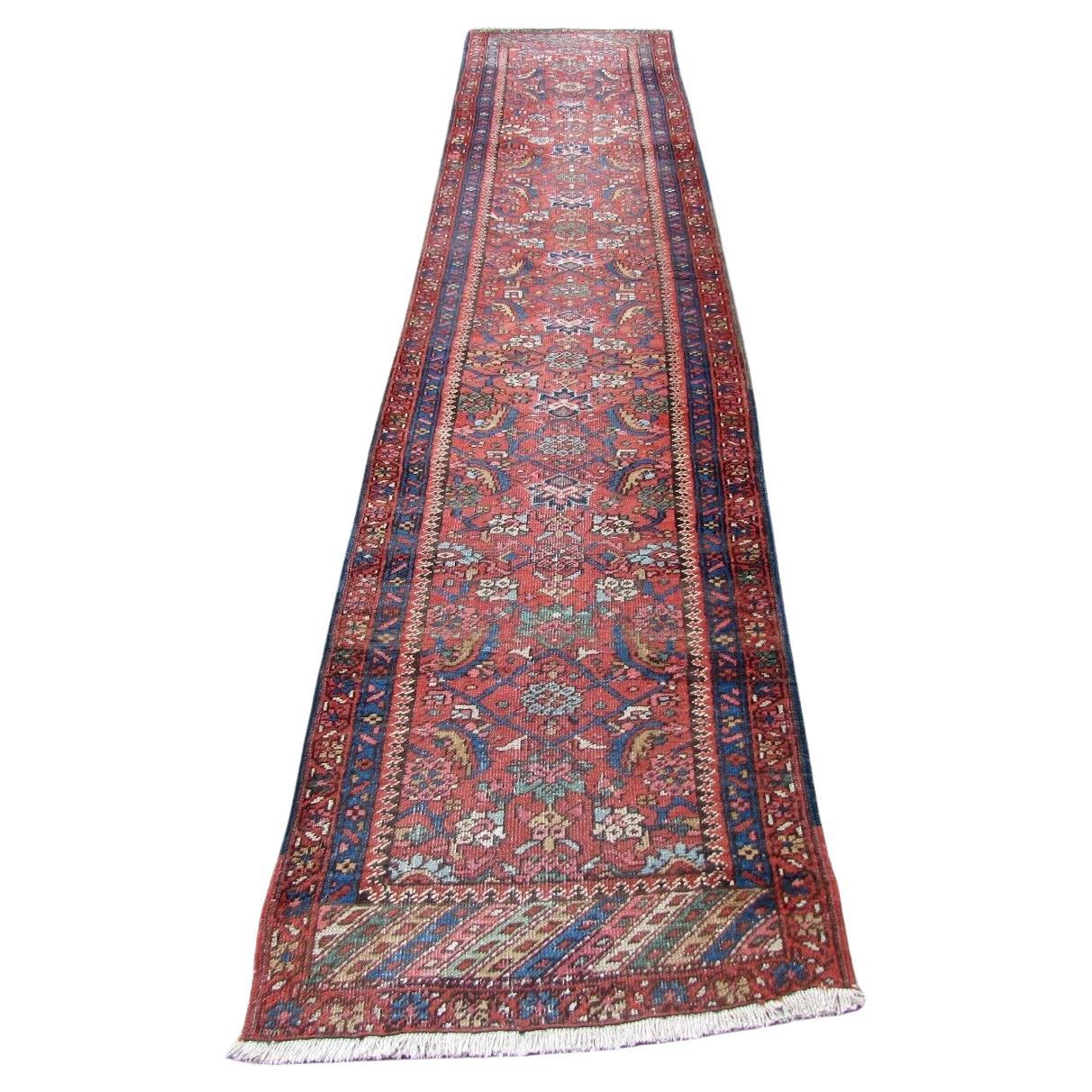 Handmade Antique Persian Style Mahal Runner Rug 2.5' x 12.1', 1920s, 1Q57 For Sale