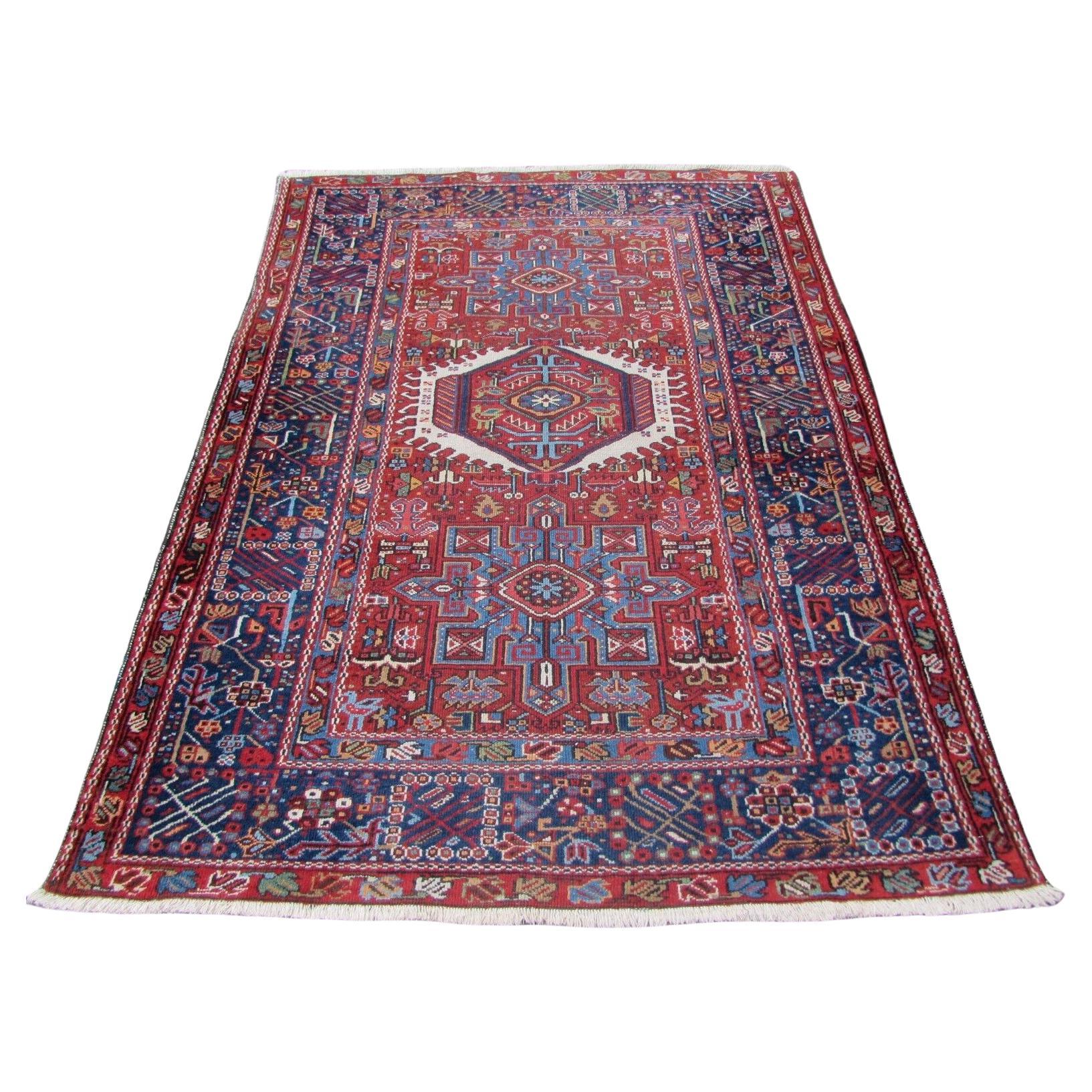  Handgefertigter antiker Karajeh-Teppich im persischen Stil 4,6' x 6', 1920er Jahre - 1Q56