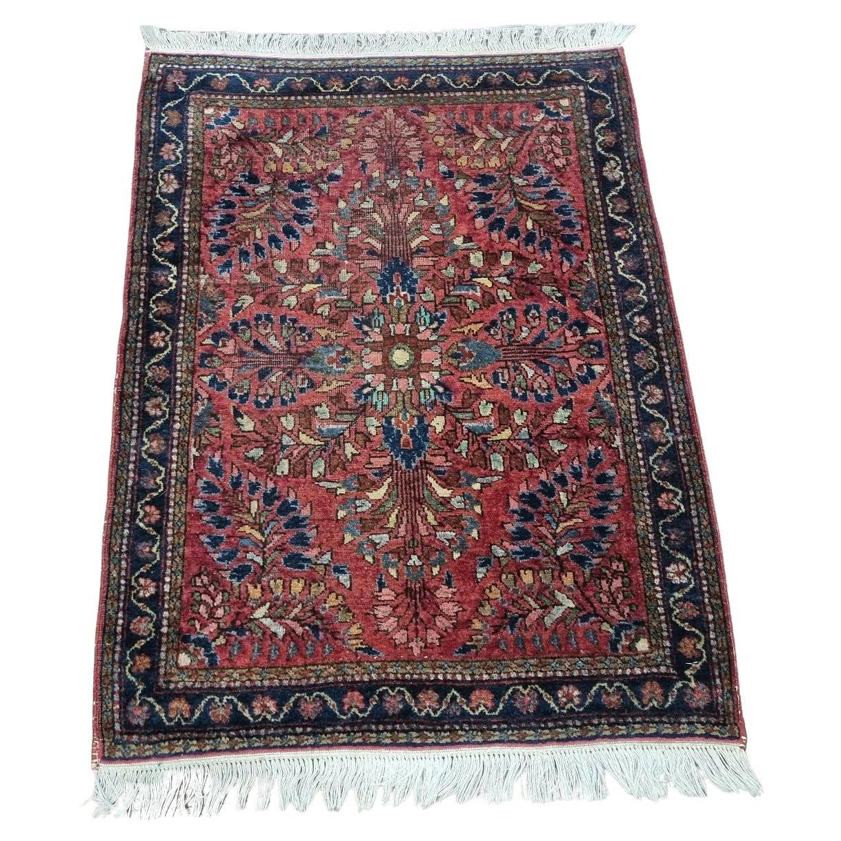 Tapis Sarouk de style persan ancien fait à la main 2' x 2,5', années 1920 - 1D138