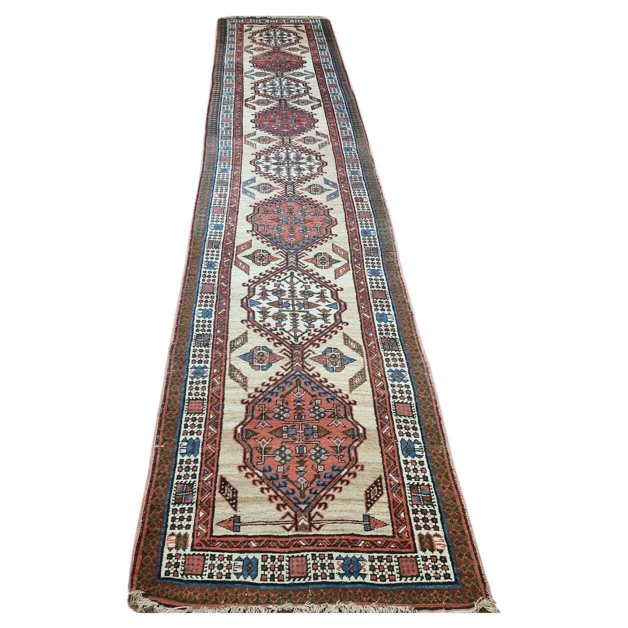 Handmade Antique Persian Style Serab Runner Rug 3.2' x 14.9', 1900s - 1D101