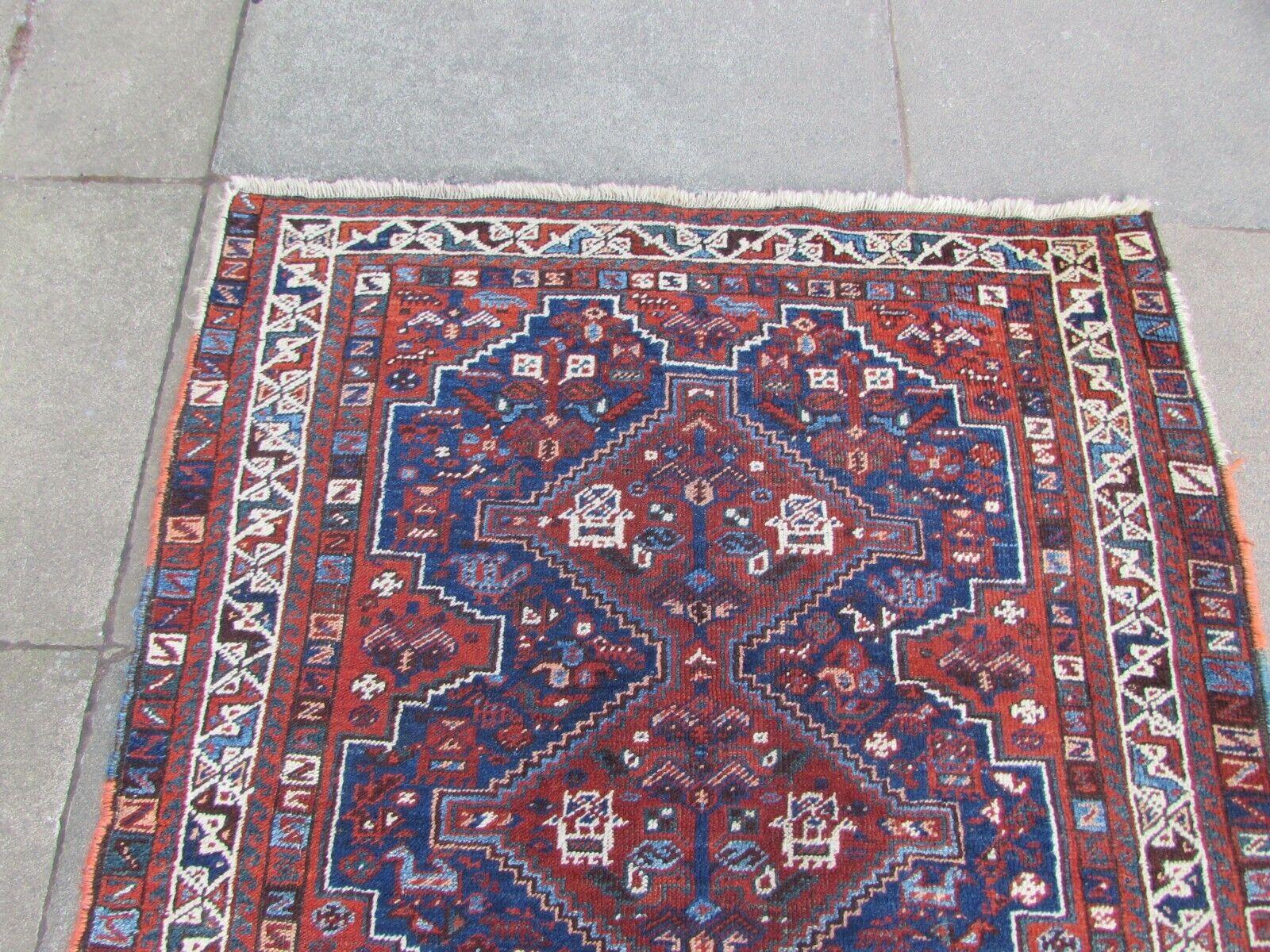 Handmade Antique Persian Style Shiraz Rug 3.9' x 4.9', 1920s, 1Q62 For Sale 3