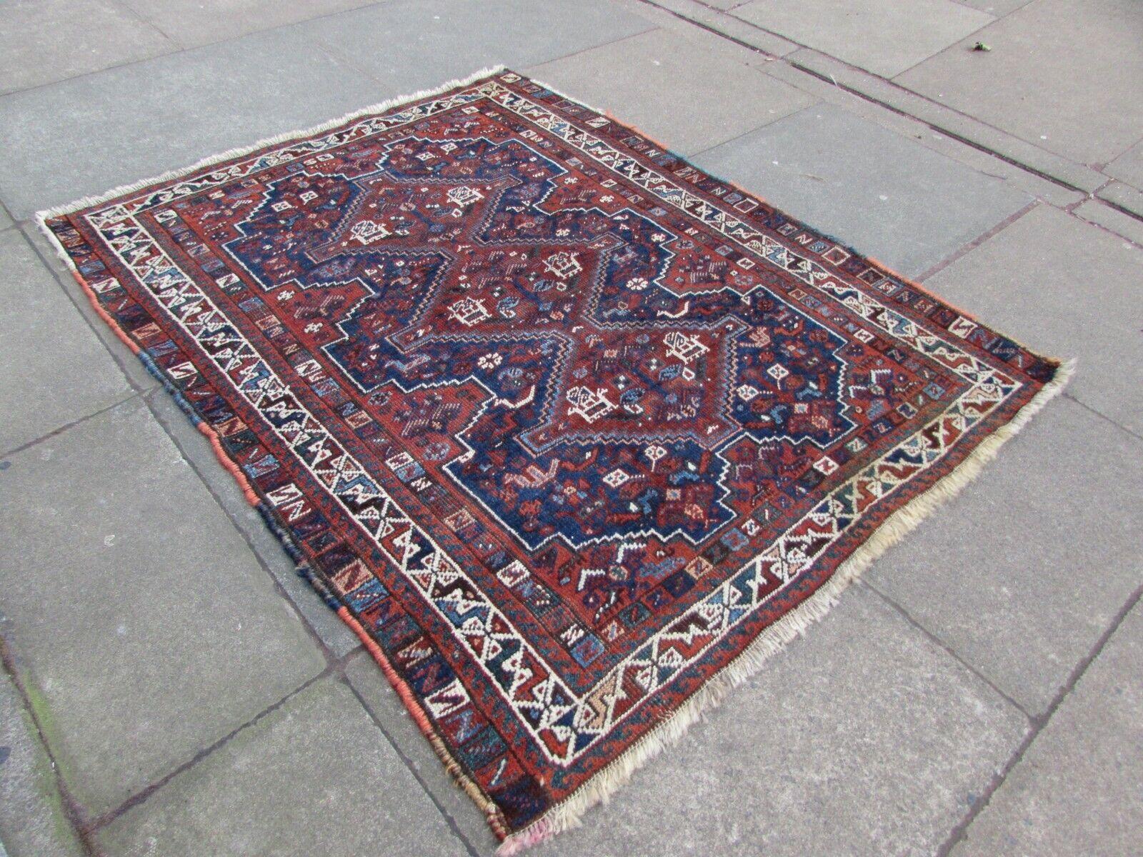 Handmade Antique Persian Style Shiraz Rug 3.9' x 4.9', 1920s, 1Q62 For Sale 5