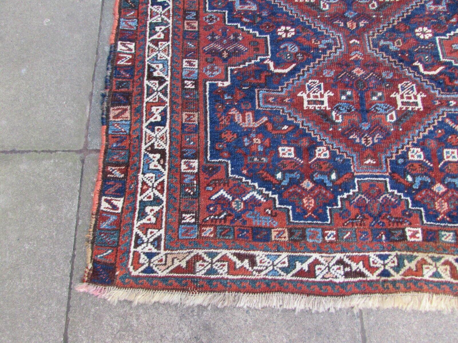 Early 20th Century Handmade Antique Persian Style Shiraz Rug 3.9' x 4.9', 1920s, 1Q62 For Sale
