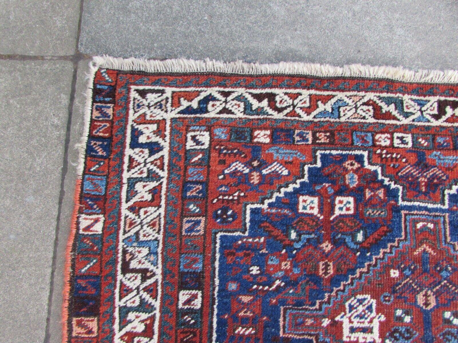 Handmade Antique Persian Style Shiraz Rug 3.9' x 4.9', 1920s, 1Q62 For Sale 1