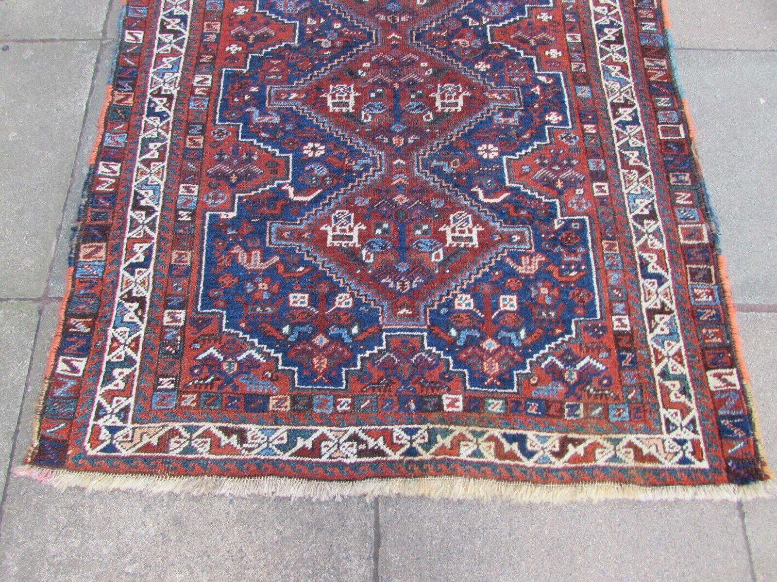 Handmade Antique Persian Style Shiraz Rug 3.9' x 4.9', 1920s, 1Q62 For Sale 2