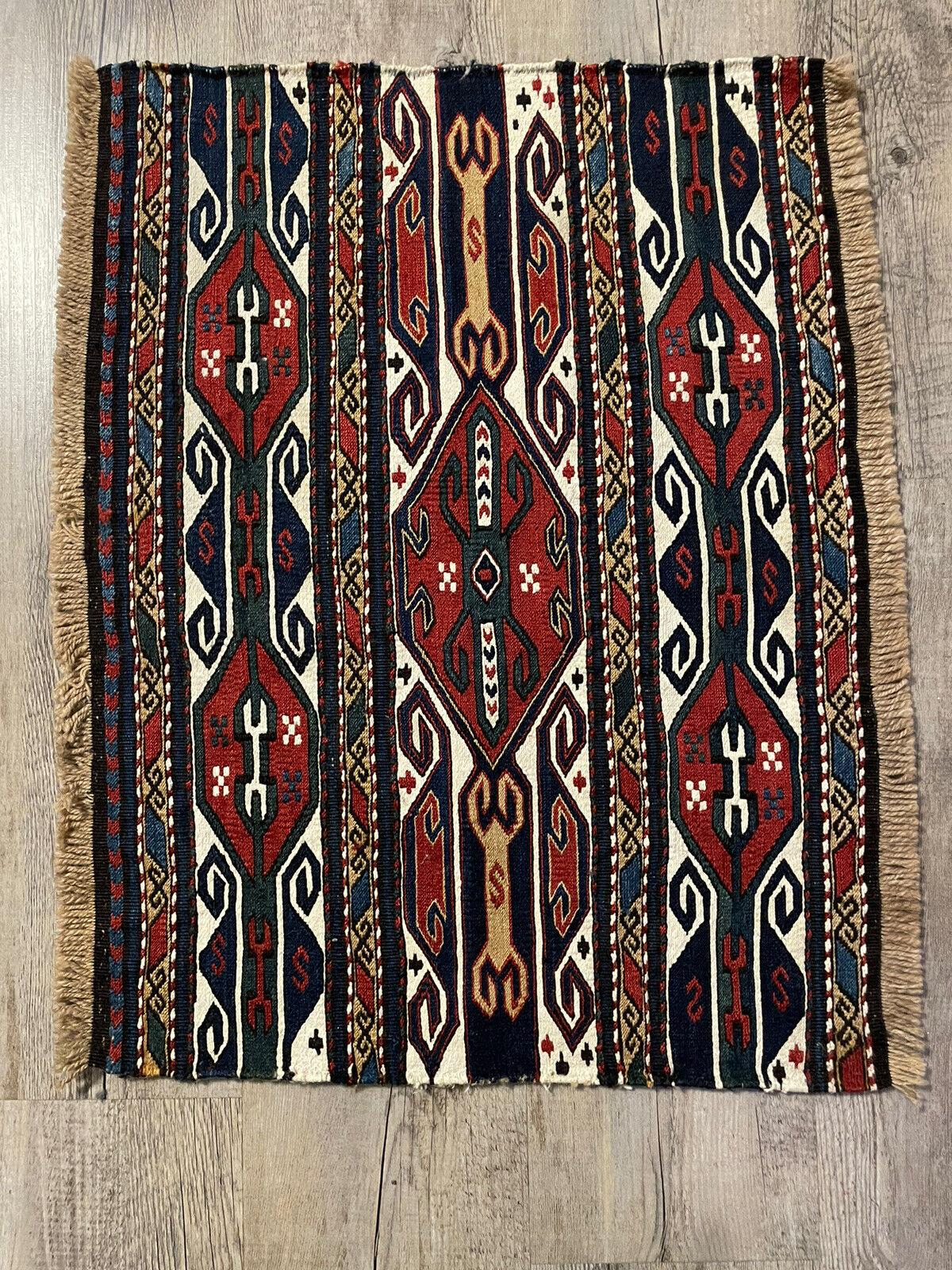 Handmade Antique Persian Style Sumak Collectible Kilim 1.3' x 1.8, 1900s - 1N04 For Sale 6