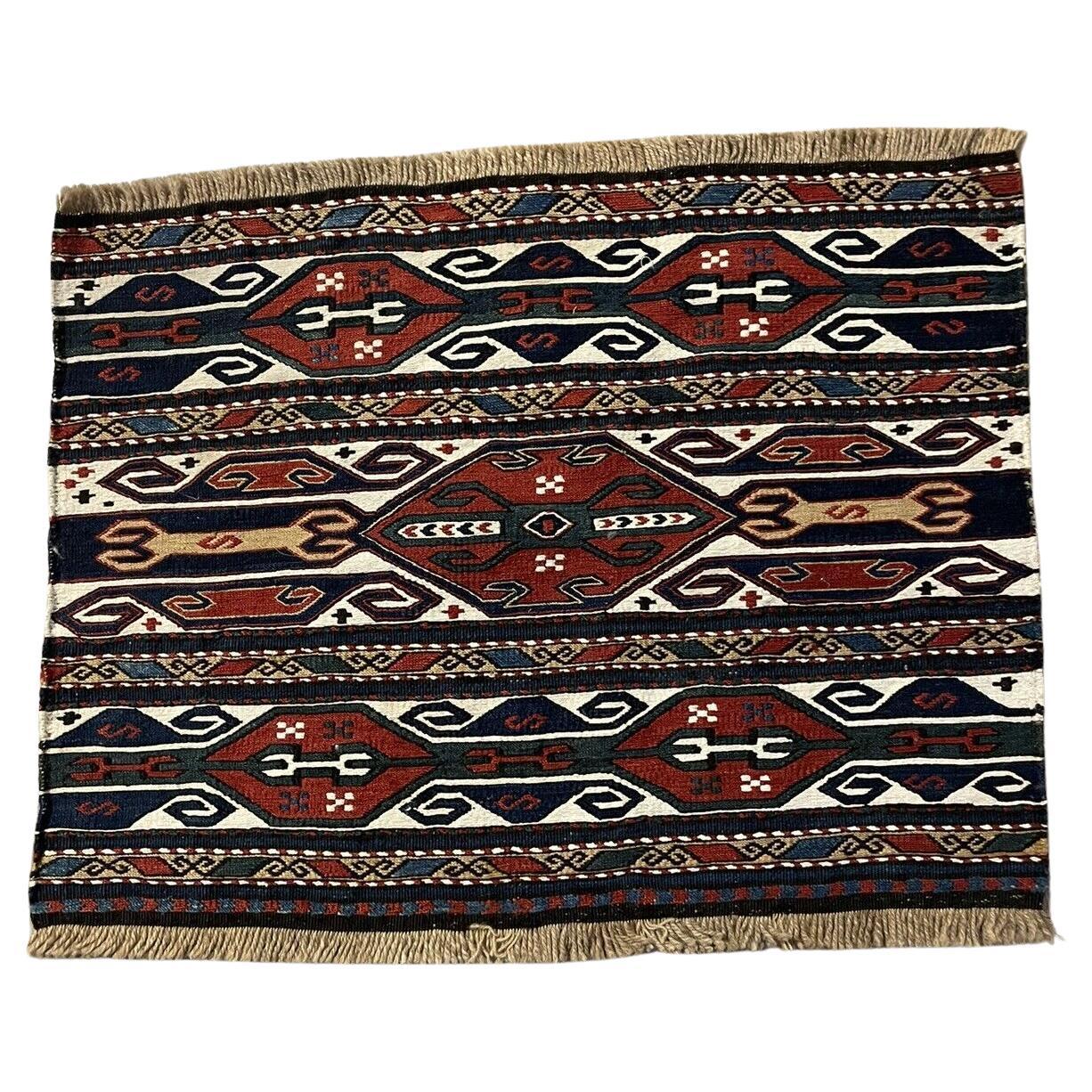 Handmade Antique Persian Style Sumak Collectible Kilim 1.3' x 1.8, 1900s - 1N04 For Sale