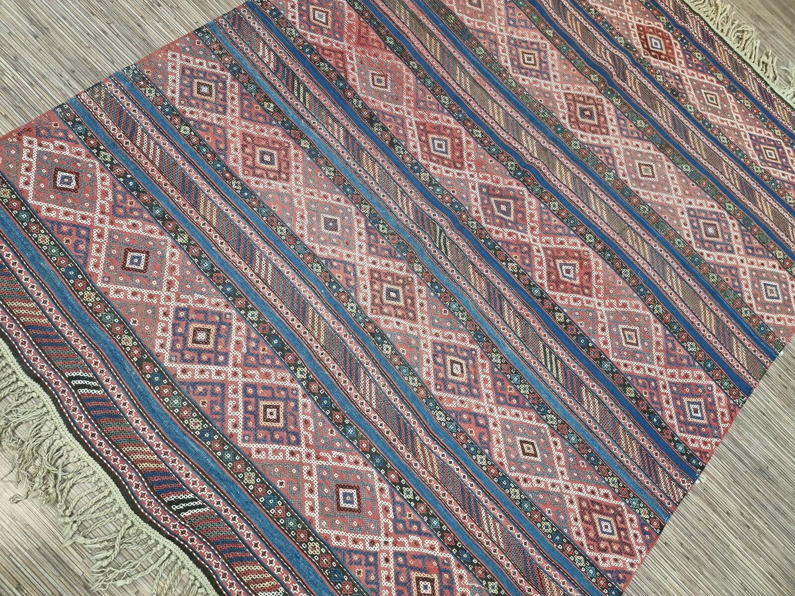 Handmade Antique Persian Style Sumak Kilim Rug 5.4' x 7', 1920s - 1D86 5