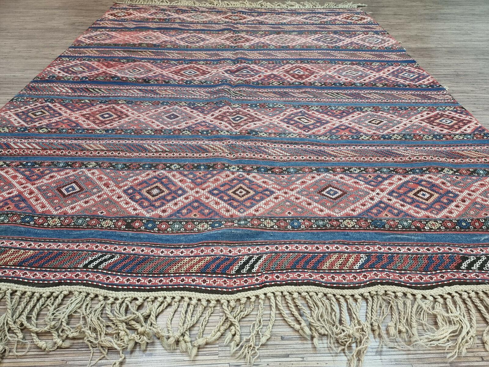 Hand-Knotted Handmade Antique Persian Style Sumak Kilim Rug 5.4' x 7', 1920s - 1D86
