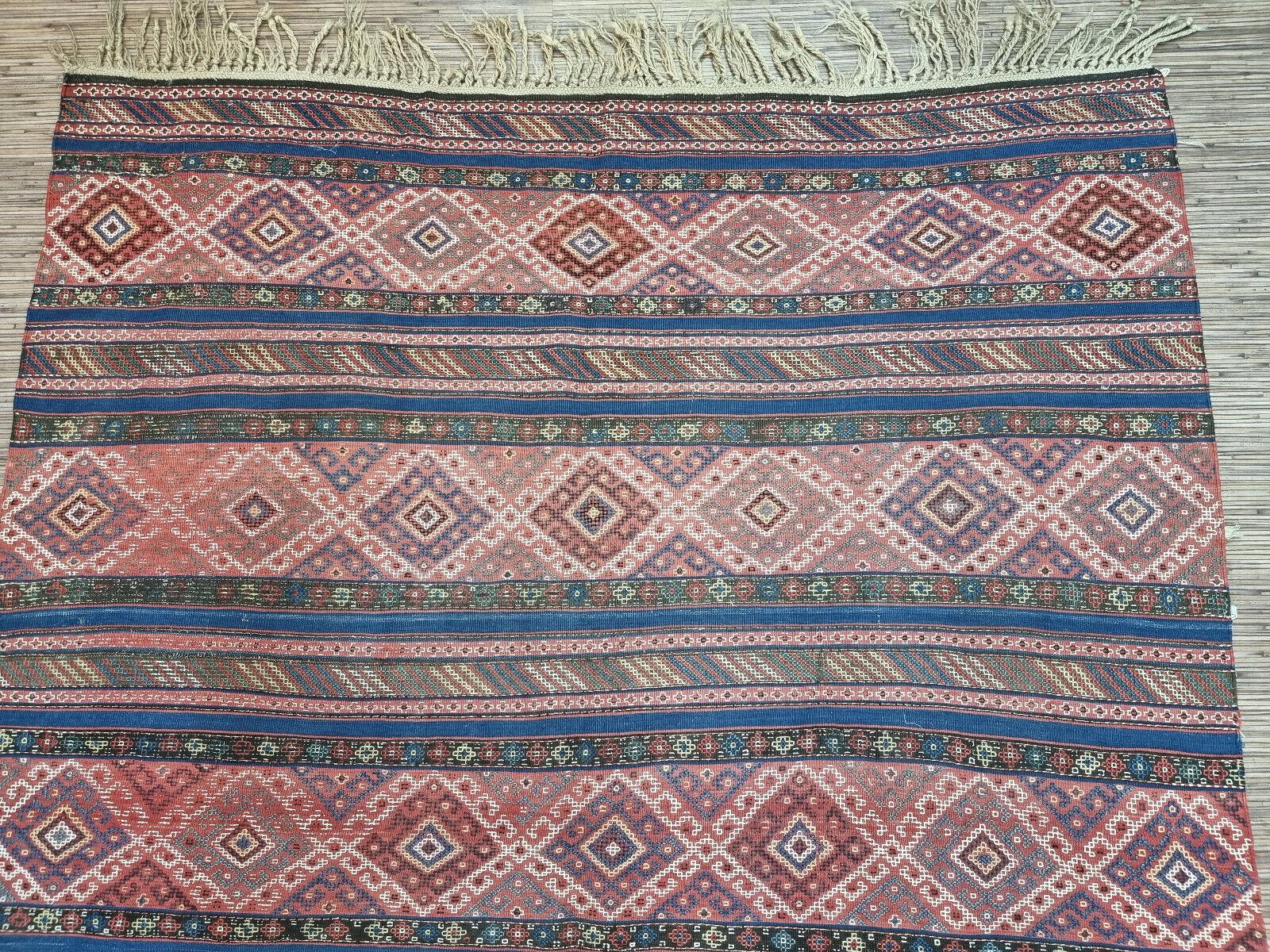 Early 20th Century Handmade Antique Persian Style Sumak Kilim Rug 5.4' x 7', 1920s - 1D86