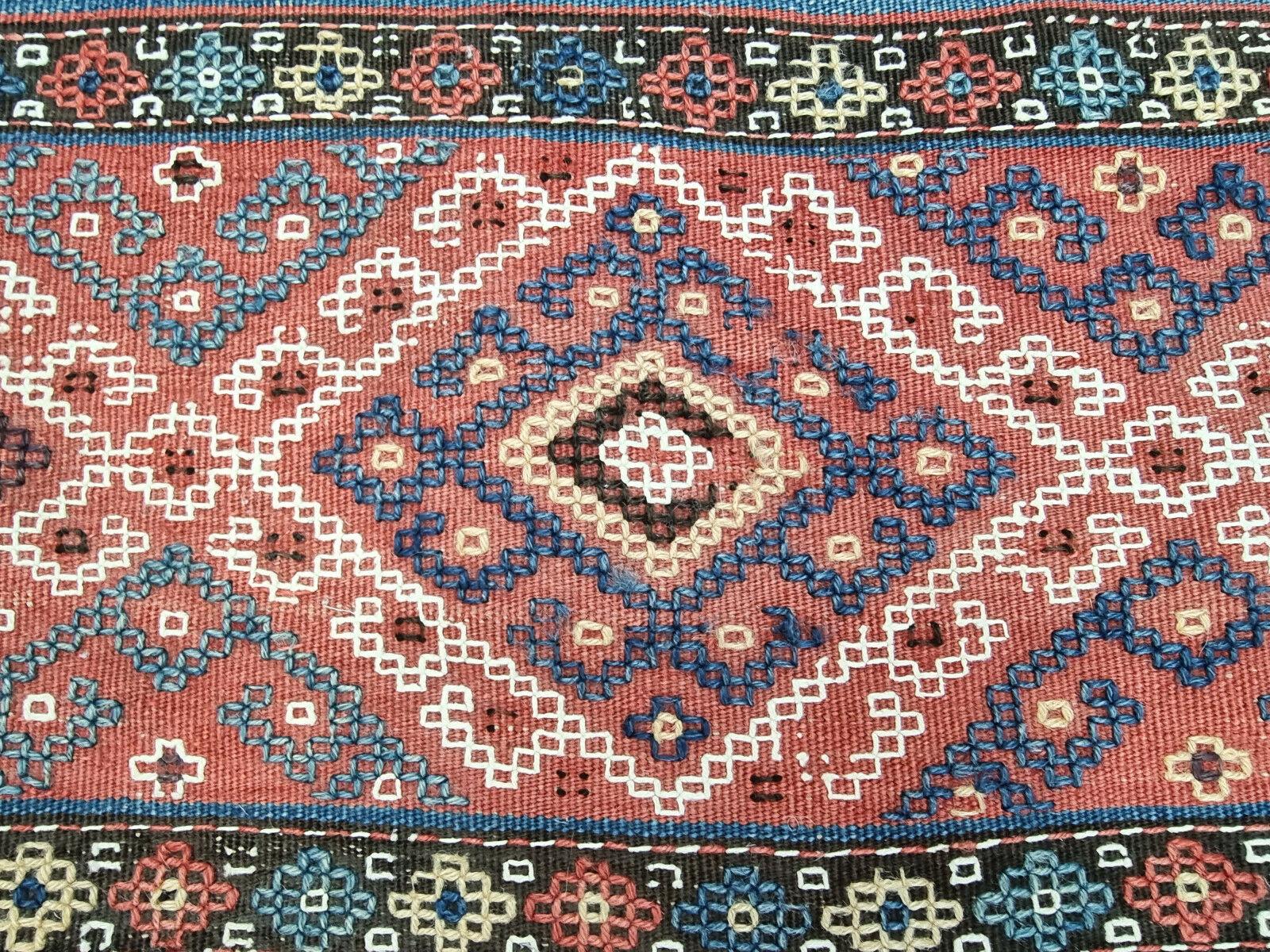 Handmade Antique Persian Style Sumak Kilim Rug 5.4' x 7', 1920s - 1D86 3