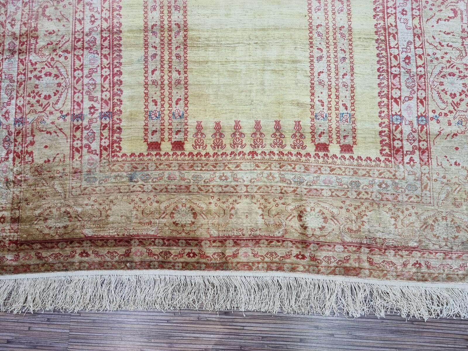 Handmade Antique Persian Style Tabriz Prayer Silk Rug 3.8' x 5', 1880s - 1D84 For Sale 5