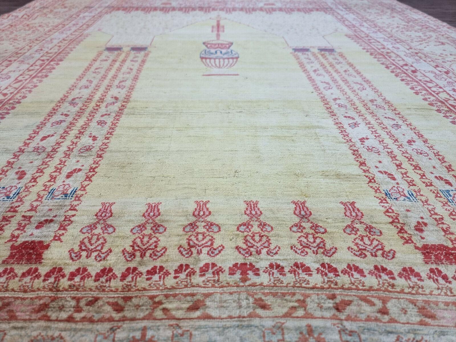 Handmade Antique Persian Style Tabriz Prayer Silk Rug 3.8' x 5', 1880s - 1D84 For Sale 6