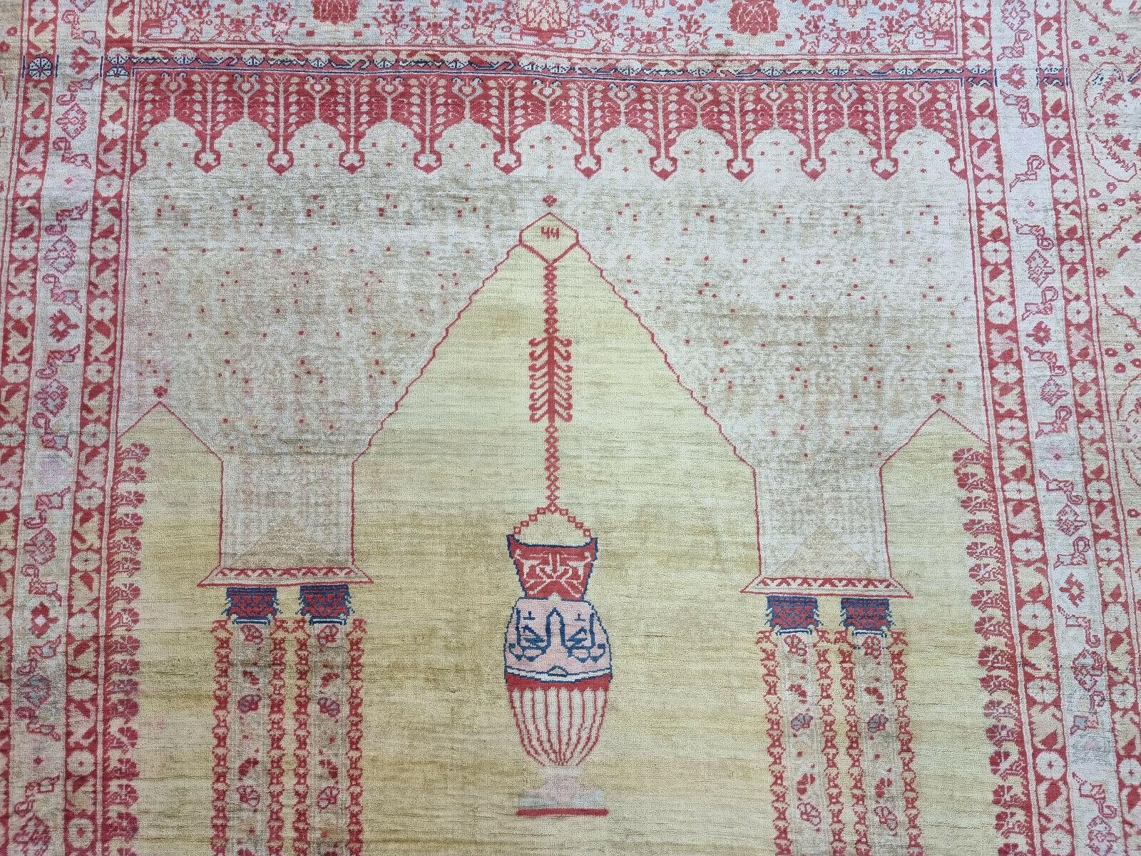 Handmade Antique Persian Style Tabriz Prayer Silk Rug 3.8' x 5', 1880s - 1D84 For Sale 3