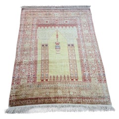 Handmade Antique Persian Style Tabriz Prayer Silk Rug 3.8' x 5', 1880s - 1D84