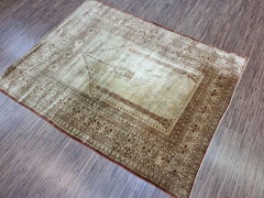 Handmade Antique Persian Style Tabriz Prayer Silk Rug 4' x 5.2', 1900s - 1D83