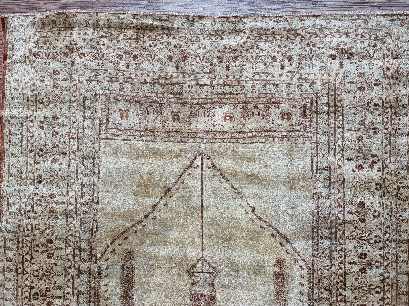 Early 20th Century Handmade Antique Persian Style Tabriz Prayer Silk Rug 4' x 5.2', 1900s - 1D83 For Sale