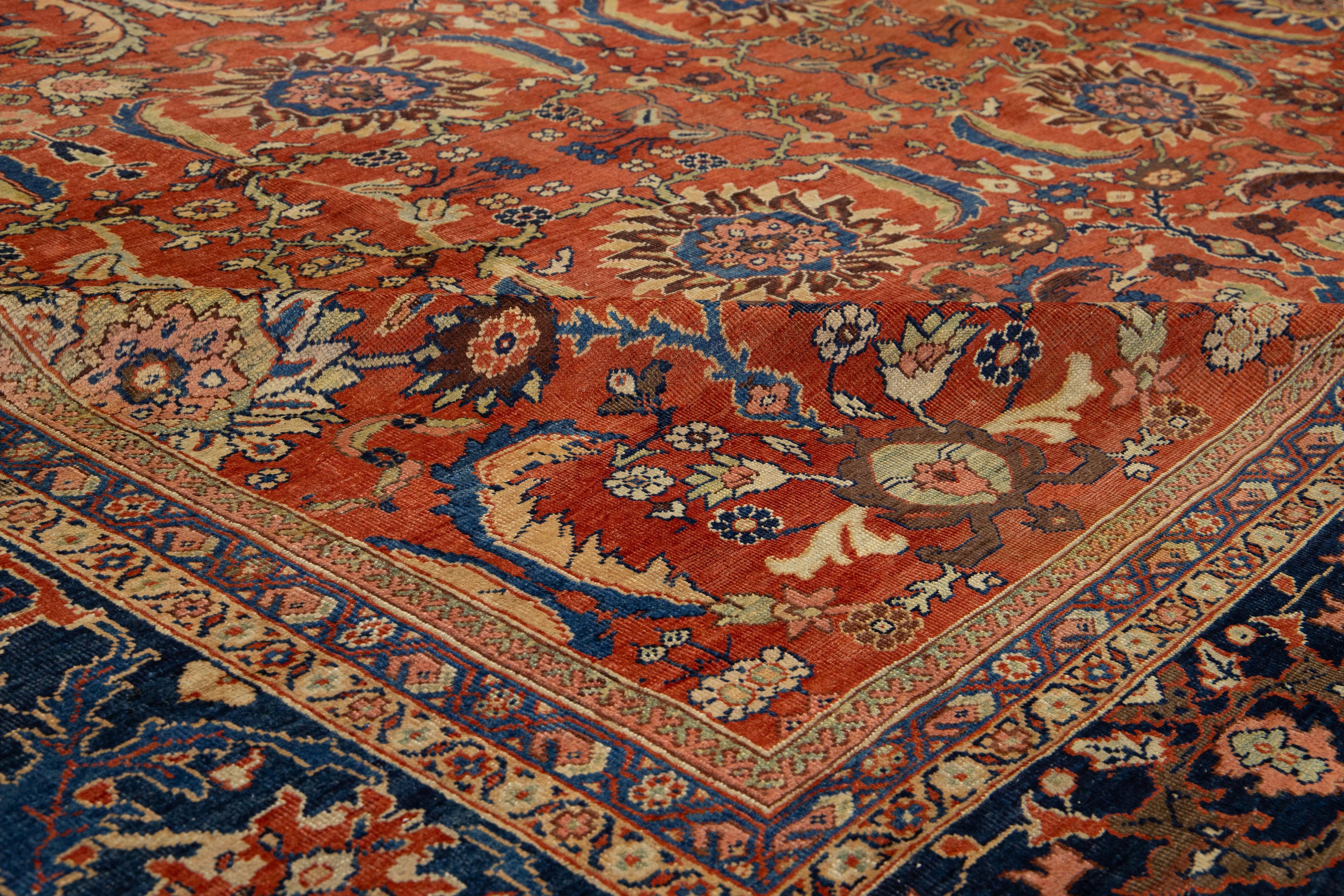 Tappeto di lana antico persiano Sultanabad Rugs fatto a mano con disegno a trifoglio in vendita 3