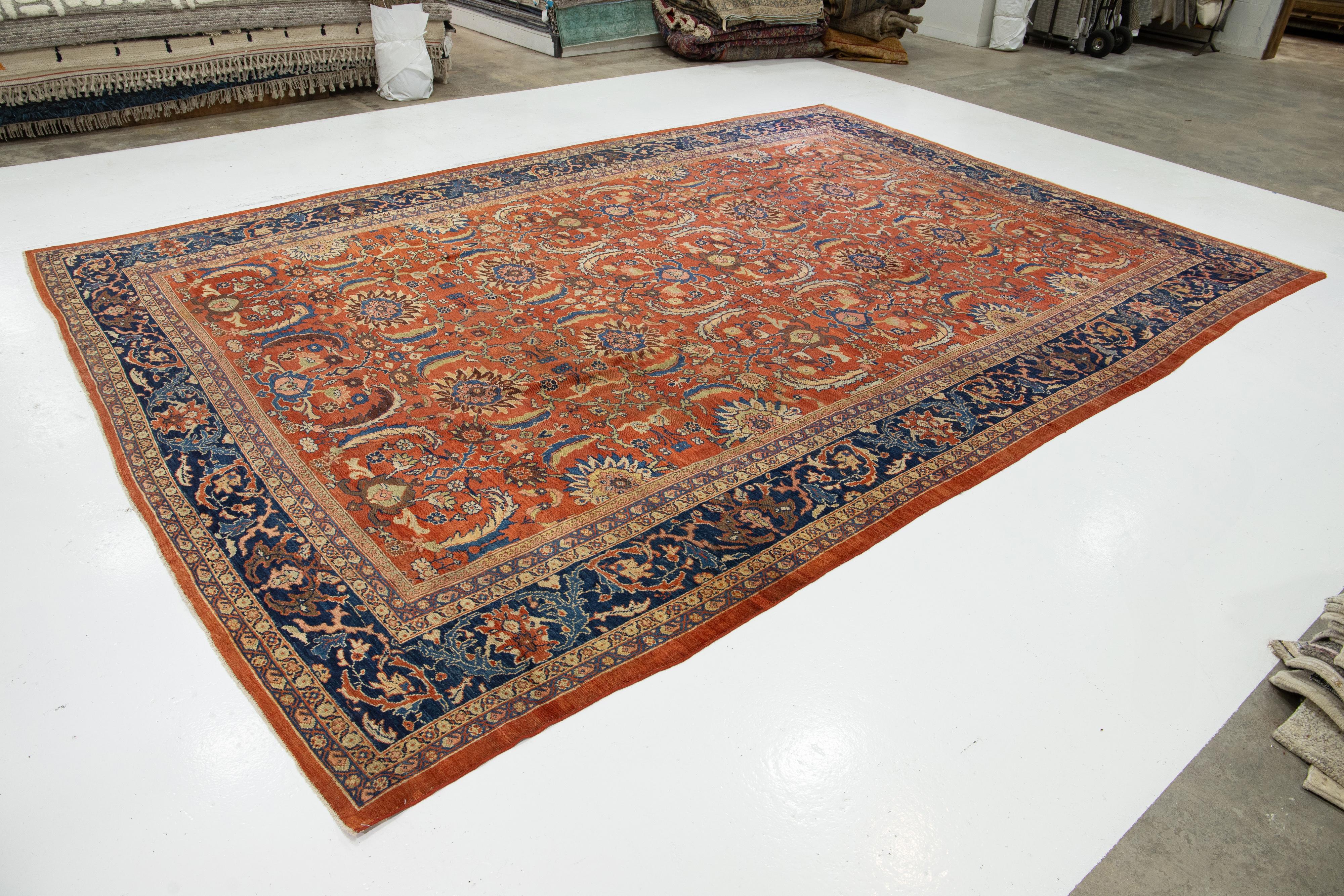 Persiano Tappeto di lana antico persiano Sultanabad Rugs fatto a mano con disegno a trifoglio in vendita