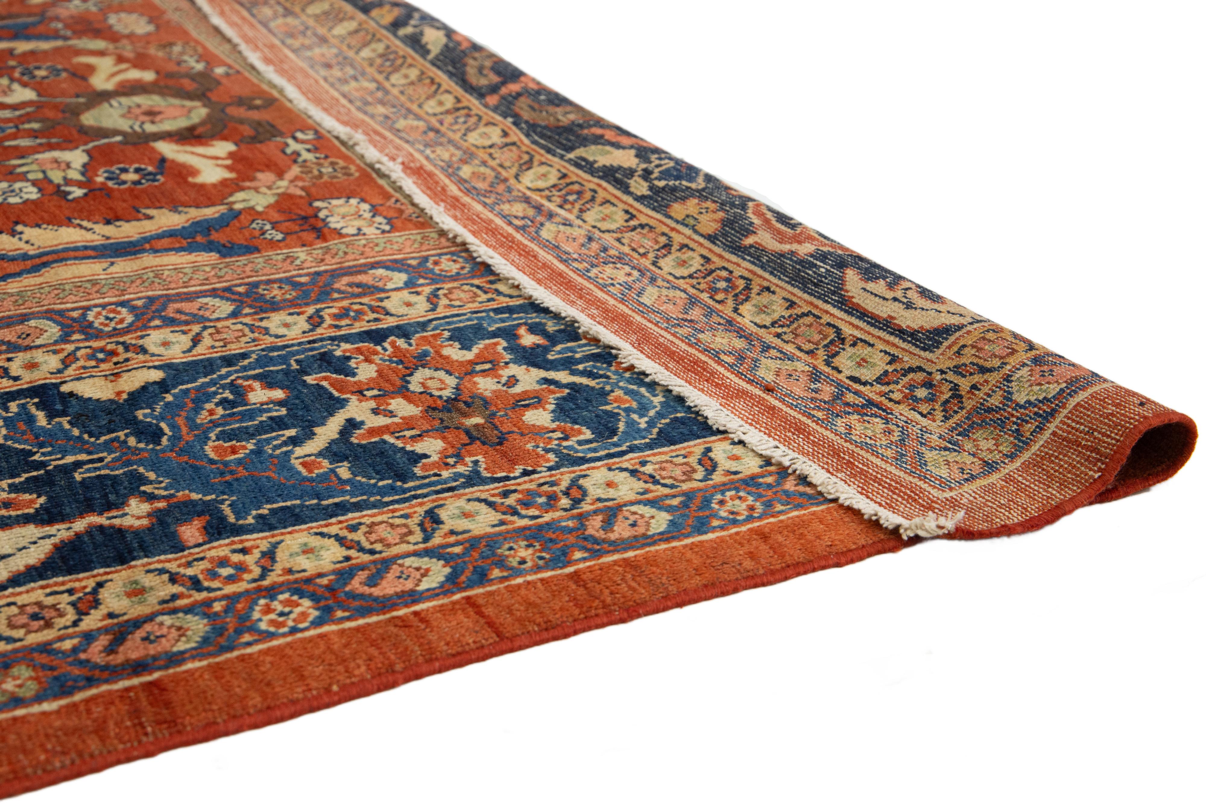 Annodato a mano Tappeto di lana antico persiano Sultanabad Rugs fatto a mano con disegno a trifoglio in vendita