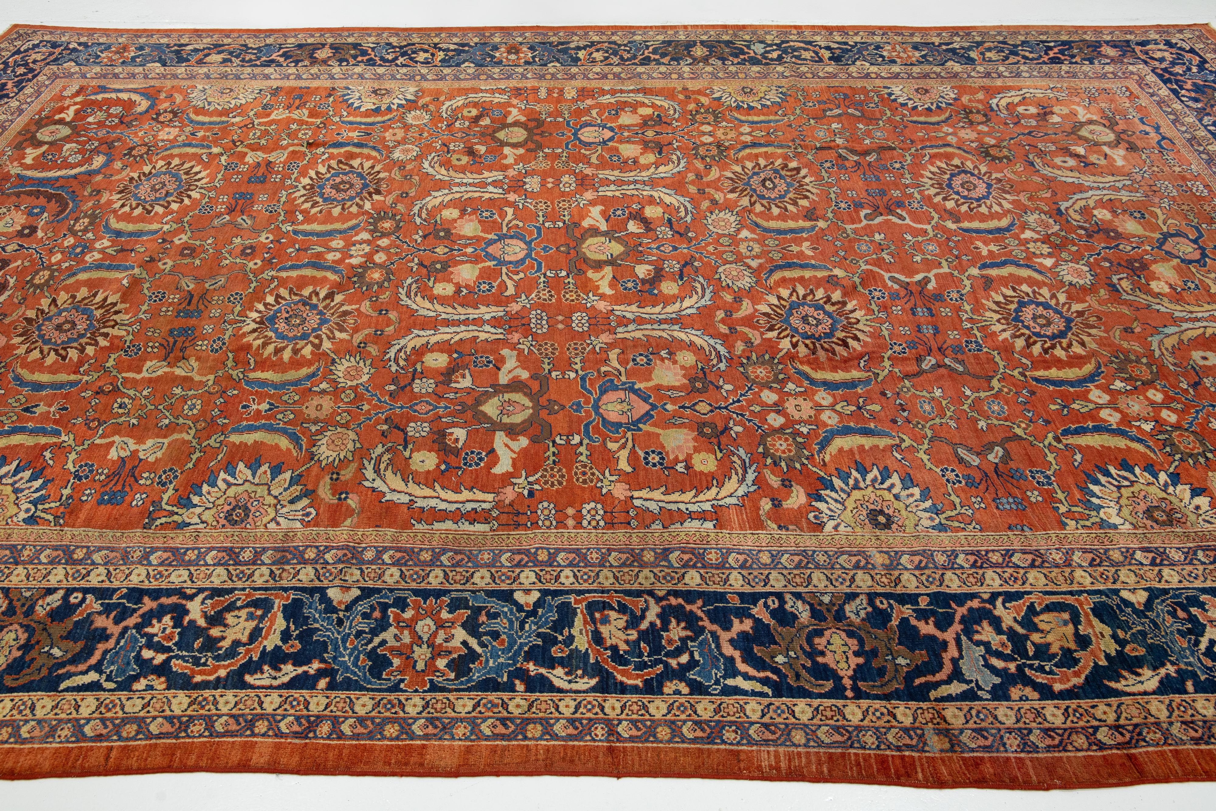 XIX secolo Tappeto di lana antico persiano Sultanabad Rugs fatto a mano con disegno a trifoglio in vendita