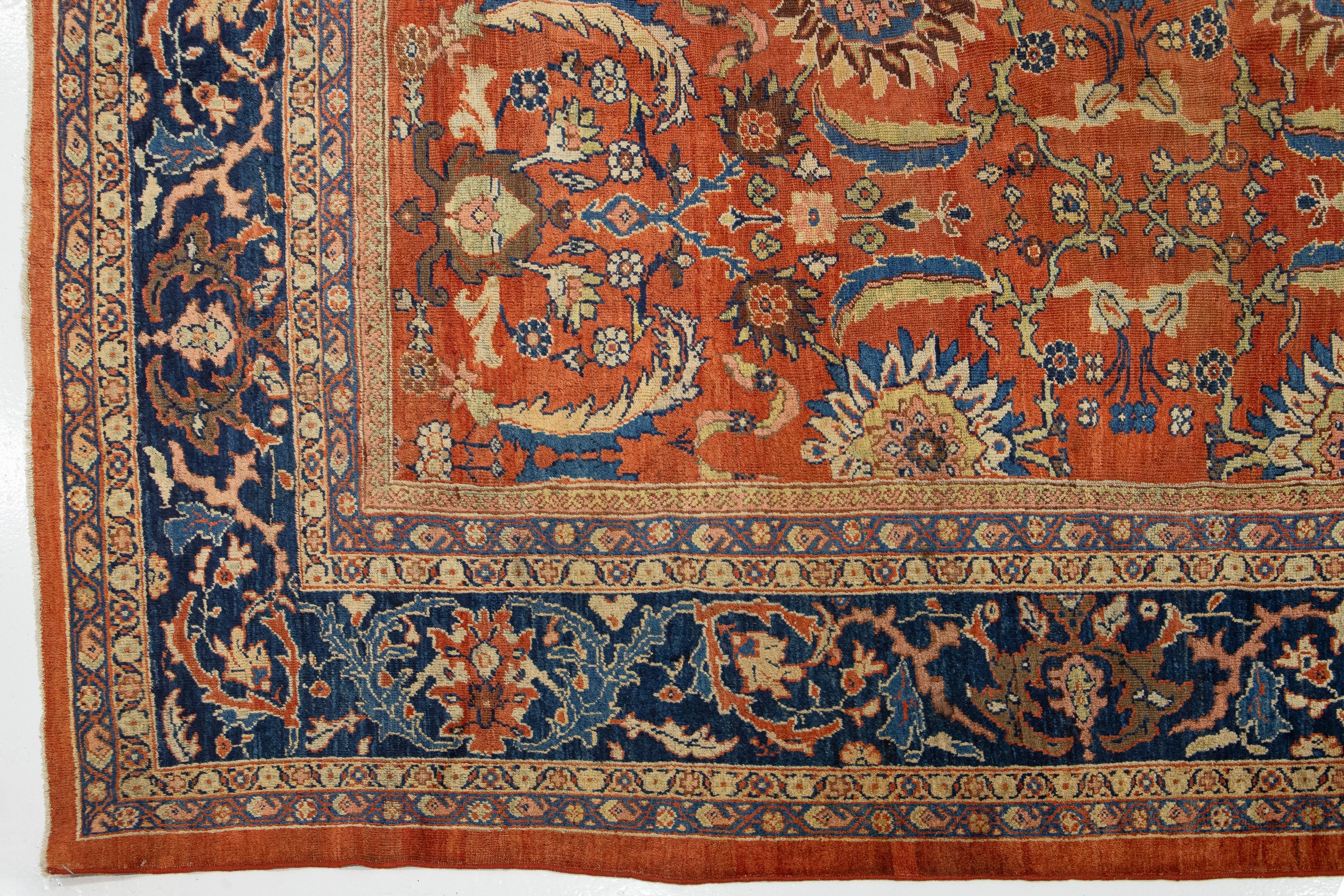 Lana Tappeto di lana antico persiano Sultanabad Rugs fatto a mano con disegno a trifoglio in vendita