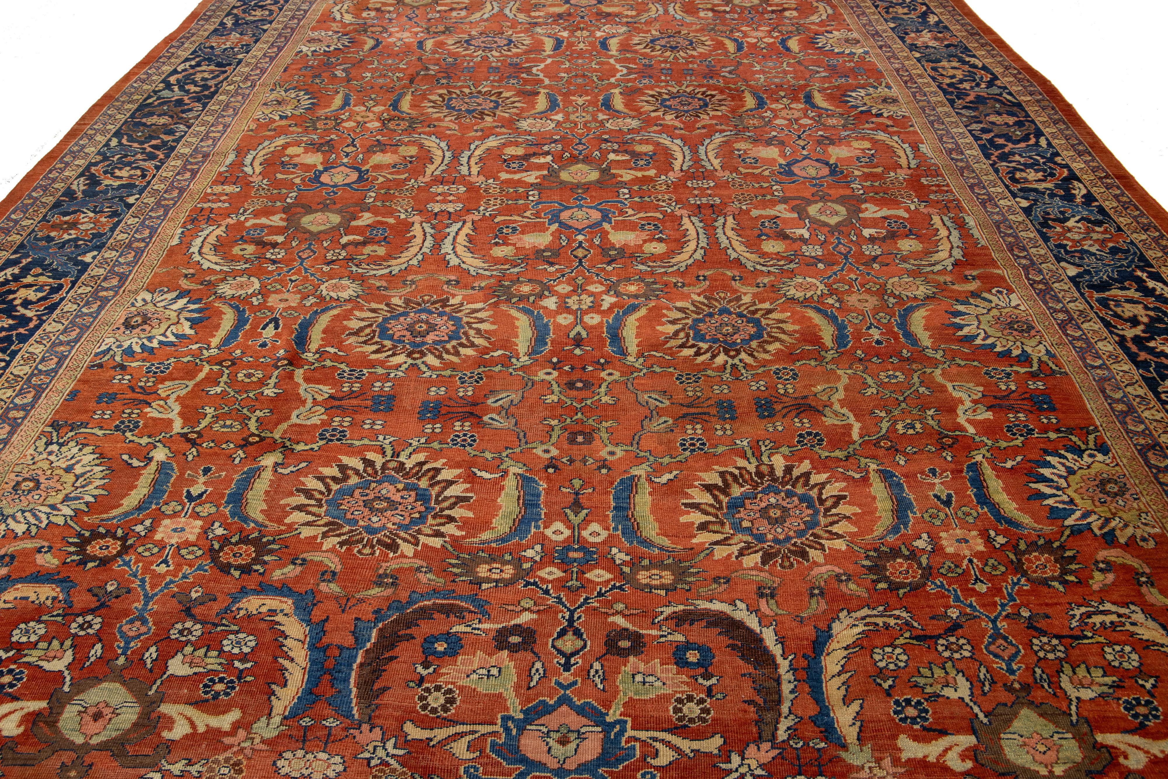 Tappeto di lana antico persiano Sultanabad Rugs fatto a mano con disegno a trifoglio in vendita 1