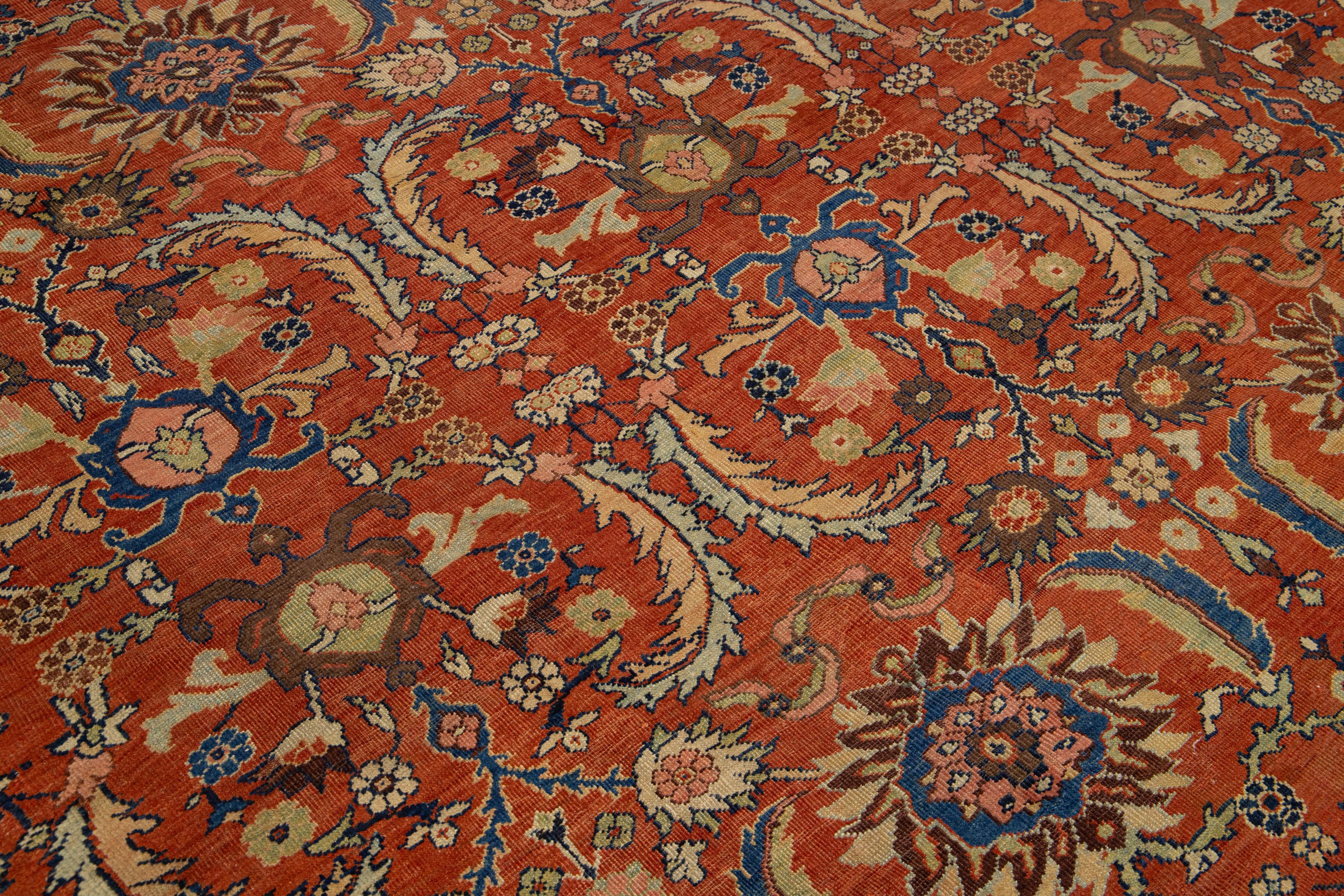 Tappeto di lana antico persiano Sultanabad Rugs fatto a mano con disegno a trifoglio in vendita 2