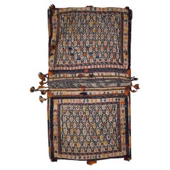 Handmade Vintage Persian Sumak Sadle Double Bag, 1940s, 1c399