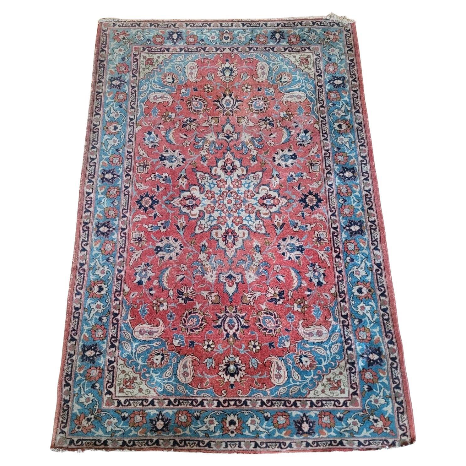 Handmade Antique Persian Tabriz Rug 3.4' x 5.1' (103 x 155 cm), 1920s - 2K01