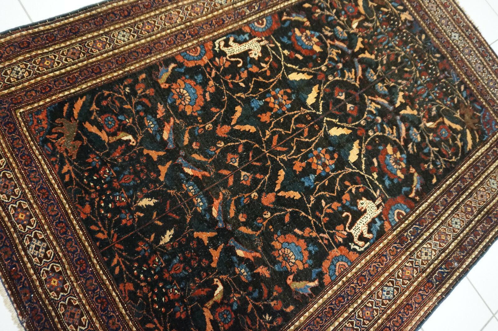 Handmade Antique Persian Tehran Rug 3.6' x 5.1', 1920s - 1D59 For Sale 7