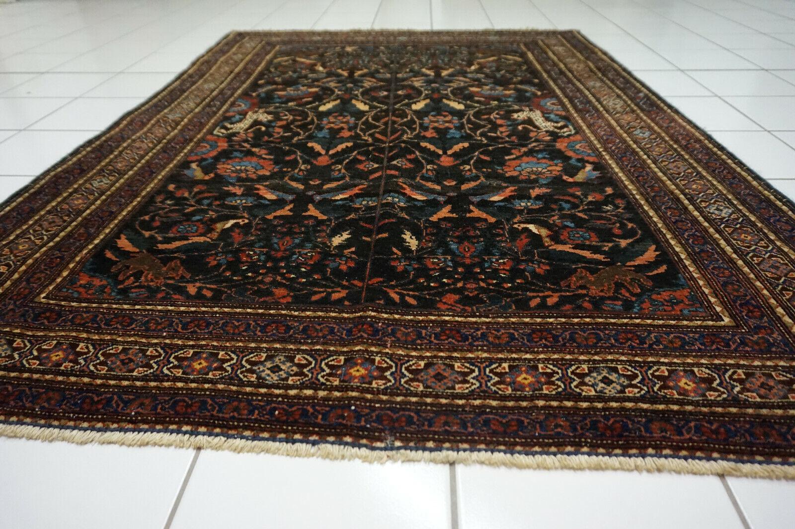 Handgefertigter antiker persischer Teheran-Teppich  3,6' x 5.1', 1920er Jahre - 1D59 im Zustand „Gut“ im Angebot in Bordeaux, FR